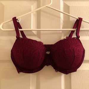 NWOT - VS PINK Burgundy Floral Lace Date Push Up Bra